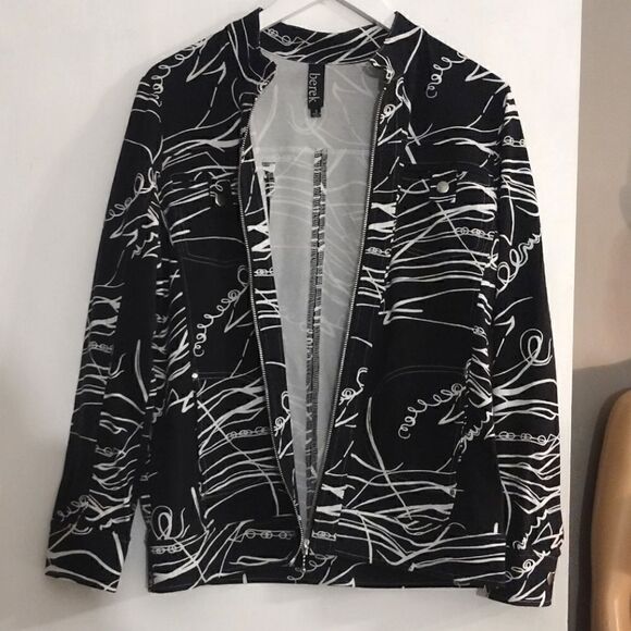 Berek Women's Size Small Black and White Stretchy Zip-up Cotton Spandex Jacket - Picture 6 of 16